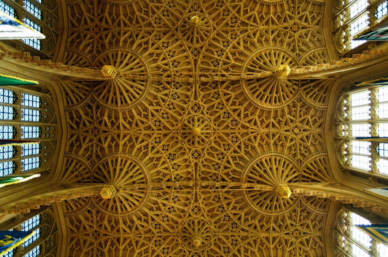 about-02 Stunning fan vaulting ceiling with intricate design in an English cathedral.